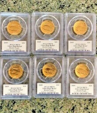 PCGS 2009 $20 GOLD DOUBLE EAGLE ULTRA HIGH RELIEF MS70 6 COINS EDMUND MOY SIGN 2