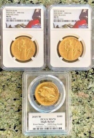 Ngc & Pcgs 2015 W G$100 Anniversary Gold Issues High Relief Pr70dcam Proof Set