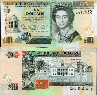 Belize 10 Dollars 2011 P 68 Unc Nr