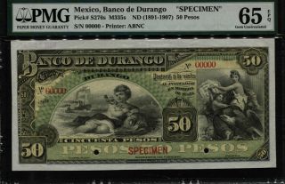Tt Pk S276s Nd (1891 - 1907) Mexico 50 Pesos Pmg 65 Epq Gem Pop Two & None Finer