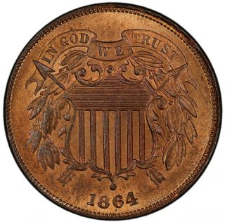 1864 2c Large Motto Two Cent Piece Pcgs Ms65,  Rd (cac)