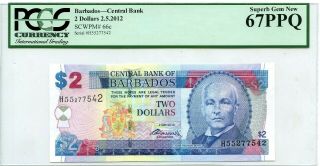 Barbados $2 Dollars 2012 Central Bank Gem Unc Pick 66 C Luck Money Value $192