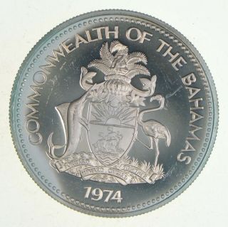 Silver - World Coin - 1974 The Bahamas 1 Dollar - 18.  1g - World Silver Coin 052