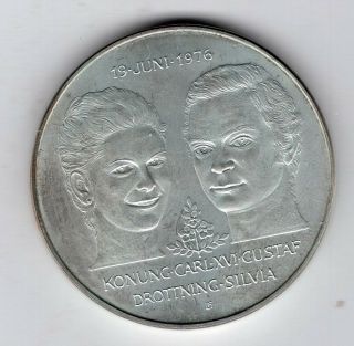 1976 Danish 50 Silver Kroner For The Marriage Of King Carl Xvi Gustaf