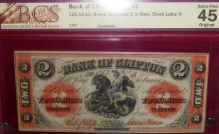 1861 $2 Dragon And Horse.  Canada Chartered Banknote.  Bank Of Clifton
