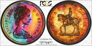 1973 $1 Canada Rcmp Commemorative Dollar Rainbow Toned Monster Pcgs Sp66