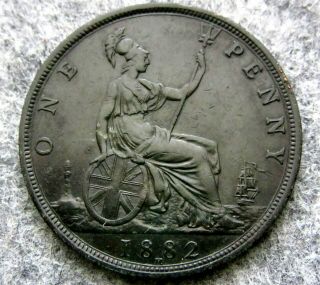 Great Britain Queen Victoria 1882 H One Penny,  Rich Patina