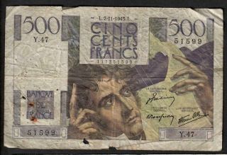 500 Francs From France 1945