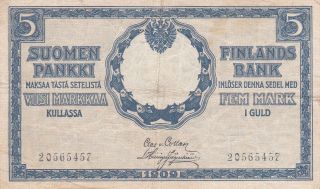 5 Markkaa Fine Banknote From Russian Finland 1909