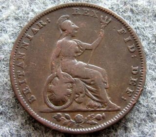 Great Britain George Iv 1829 Farthing,  2nd Issue,  Copper Patina