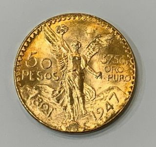1947 Gold 50 Pesos Mexican Coin 37.  5g Oro Puro -