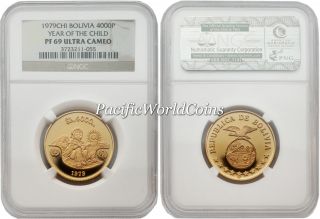 Bolivia 1979 Year Of Child 4000 Pesos Bolivianos Gold Ngc Pf - 69 Ultra Cameo