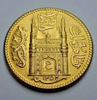 India Princely States Hyderabad Gold Ashrafi AH 1354/25 (1935),  EF/Near Unc. 6