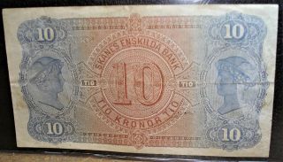 1894 Sweden Skanes Enskilda Bank 10 Kronor Bank Note 4