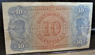 1894 Sweden Skanes Enskilda Bank 10 Kronor Bank Note 6