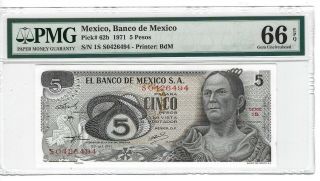 P - 62b 1971 5 Pesos,  Banco De Mexico,  Pmg 66epq Gem,