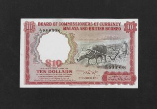 Ef,  10 Dollars 1961 Malaya & British Borneo Singapore Brunei Sarawak