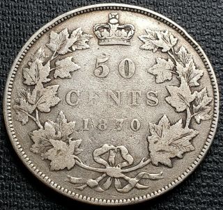 1870 Canada Silver 50 Cents Half Dollar Coin F - 12