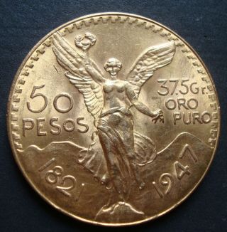 1947 Mexico $50 Pesos Gold Coin Please See The Coin