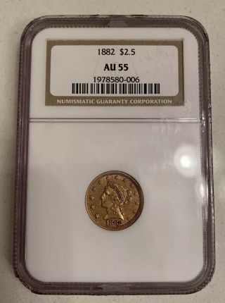 1882 Liberty Head Gold G$2.  5 Two Dollar Coin Ngc Graded Au55 Au - 55 $2.  5 Low