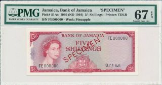 Bank Of Jamaica Jamaica 5 Shillings 1960 Specimen Pmg 67epq