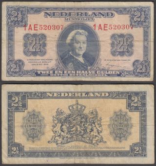 Netherlands 2 1/2 Gulden 1945 (f - Vf) Banknote P - 71