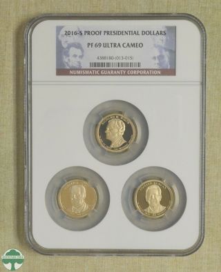 2016 - S Proof Presidential Dollars 3 - Coin Set - Ngc Certified - Pf 69 Ultra Cameo