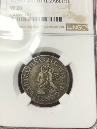 Ngc Vf20,  1568 Elizabeth I Great Britain 6 Pence,  Mm Lis,  Milled Coinage,  S - 2599
