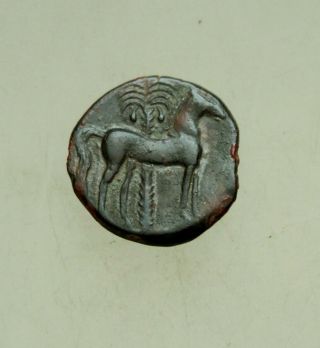 Punic Domain,  Carthage C.  400 - 350 Bc Ae16mm 2.  4g Tanit Horse Palm