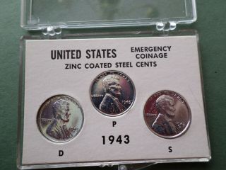 1943 - P - D - S Lincoln Steel Wheat Cent - - Year Set