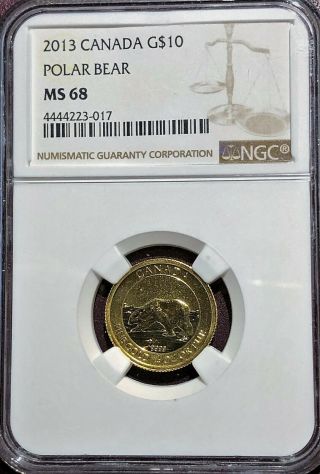 2013 Canada Gold $10.  00 Polar Bear Graded By Ngc In Ms 68