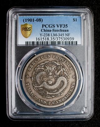 1901 - 08 China Empire Szechuan Silver Dollar Y 238 Lm - 245 Nf Dragon $1 Pcgs Vf 35