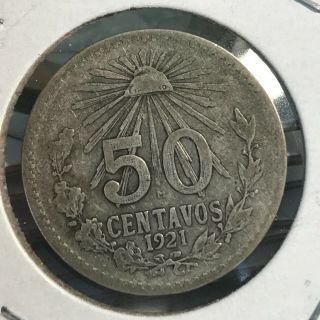 1921 Mexico Silver 50 Centavos Coin