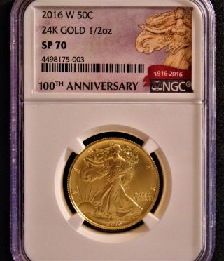 Ngc Sp70 2016 W 50c 24k Gold 1/2oz Walking Liberty Half Dollar 100th Anniversary