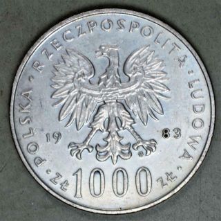 Poland 1983 1000 Zlotych Silver Coin - Pope John Paul Ii