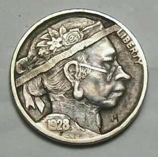 Hand Carved Hobo Nickel By John Hughey Real 1928 Coin Little Old Lady
