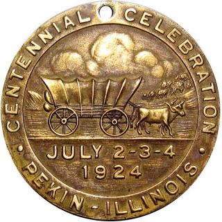 1924 Pekin Illinois Good Luck Swastika Token Centennial Souvenir Covered Wagon
