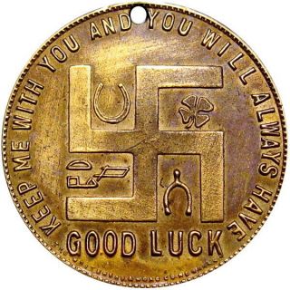 1924 Pekin Illinois Good Luck Swastika Token Centennial Souvenir Covered Wagon 2