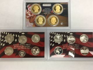 2007 Us Silver Proof Set W/ 5 State Quarters & 4 Presidential Proof Coins