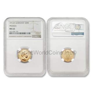 Germany 1912 - A Prussia 20 Mark Gold Ngc Ms63 Sku 5959