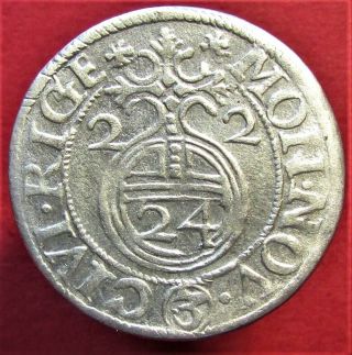 Silver Coin Sweden Livonia Riga 3 Polker 1/24 Thaler 1622 Gustav Ii Adolf