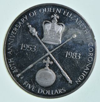 World Coin - 1983 Solomon Islands 5 Dollars - World Silver Coin 30.  4g 324