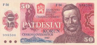 50 Korun Unc Crispy Banknote From Czechoslovakia 1987 Pick - 96