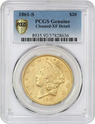 1861 - S $20 Pcgs Xf Details (cleaned) Scarce Early Double Eagle