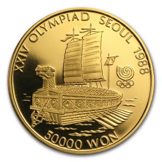 1986 - 1988 South Korea 1 Oz Gold 50,  000 Won Olympics Proof