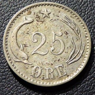 Denmark 25 Ore 1900 World Foreign High Value Silver Coin Au