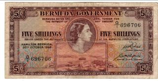1952 Bermuda Five Shillings Note