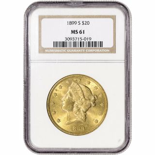 Us Gold $20 Liberty Head Double Eagle - Ngc Ms61 - Random Date