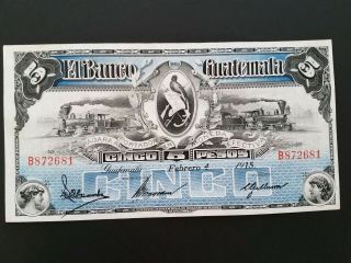 Guatemala 5 Pesos,  Febrero 4 1915 Banco De Guatemala Uncirculated