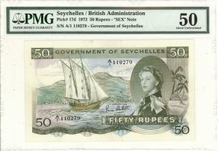 Seychelles 50 Rupees “sex” Banknote 1972 Pmg 50 Au
